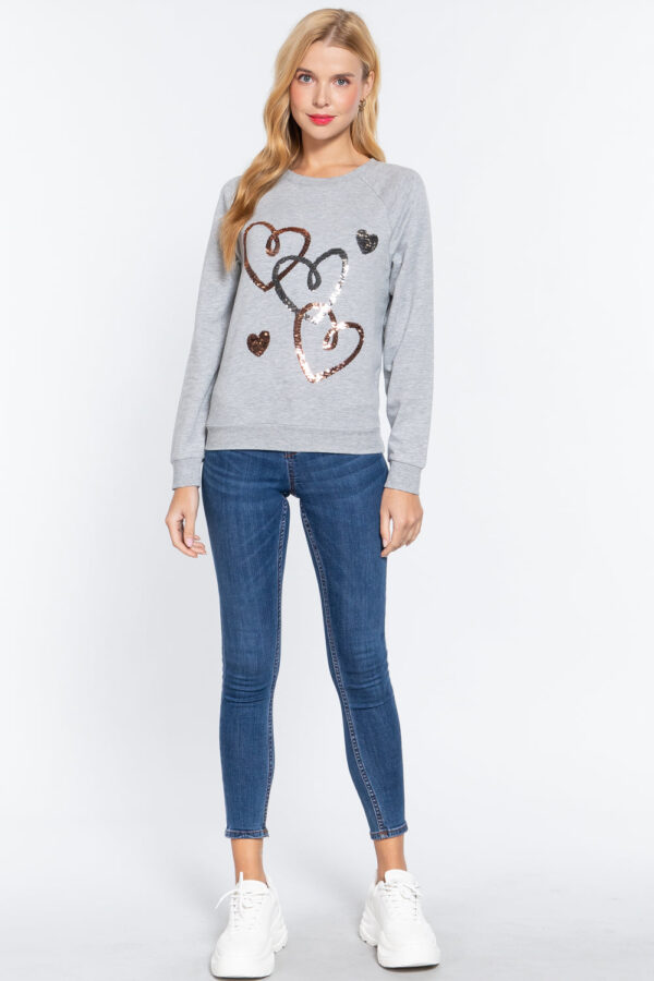 Heather Grey Sequins French Terry Pullover Top - Image 3