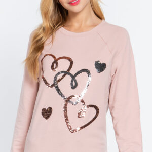 Pale Pink Sequins French Terry Pullover Top