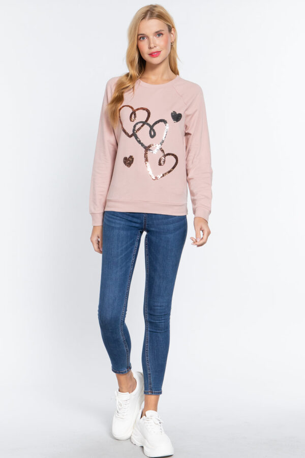 Pale Pink Sequins French Terry Pullover Top - Image 2