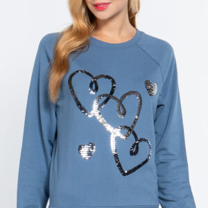 Vintage Blue Sequins French Terry Pullover Top