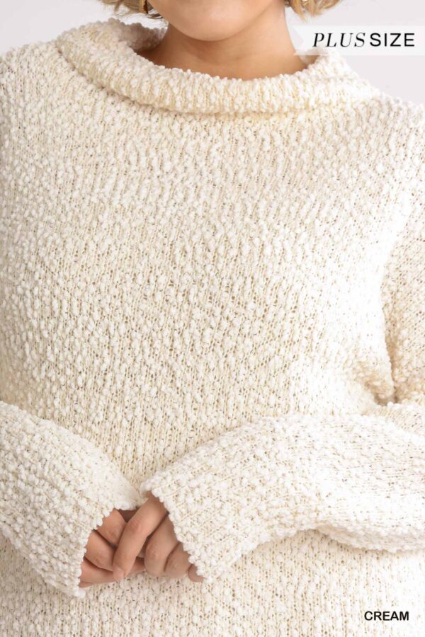 High Cowl Neck Bouclé Long Sleeve Sweater Dress - Image 2