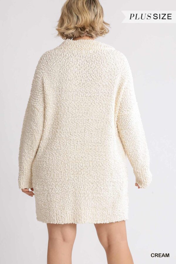High Cowl Neck Bouclé Long Sleeve Sweater Dress - Image 3