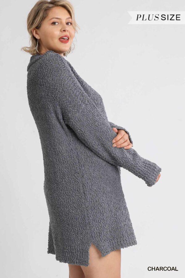 High Cowl Neck Bouclé Long Sleeve Sweater Dress - Image 2