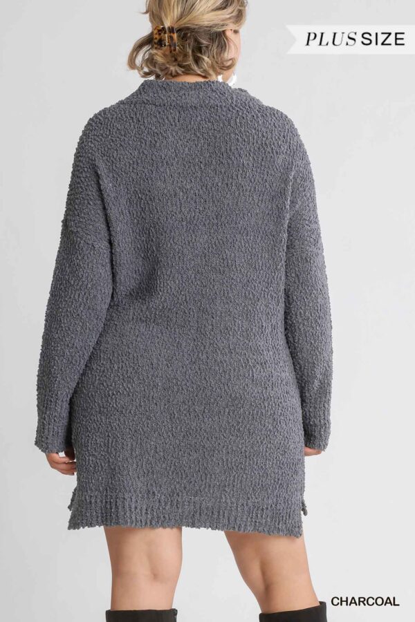 High Cowl Neck Bouclé Long Sleeve Sweater Dress - Image 3