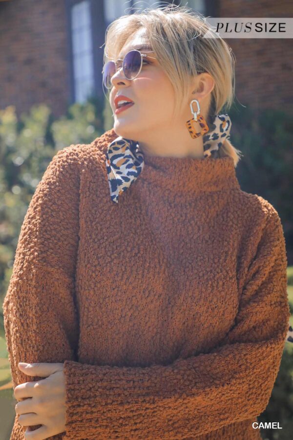 High Cowl Neck Bouclé Long Sleeve Sweater Dress - Image 2