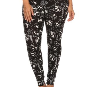 Plus Size Skull Print Full Length Leggings