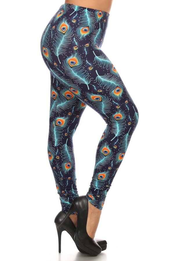 Plus Size Peacock Print Leggings - Image 2