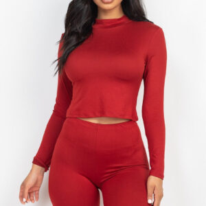 Red Mock Neck Top & Biker Shorts Set