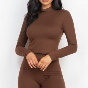 Downtown Brown Mock Neck Top & Biker Shorts Set