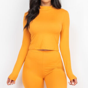 Tomato Cream Mock Neck Top & Biker Shorts Set