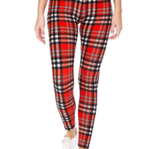Red White Black Plaid Print Yoga Style Knit Leggings