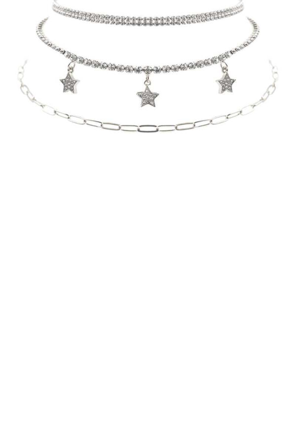 Rhinestone Star Charm 3 Layered Necklace