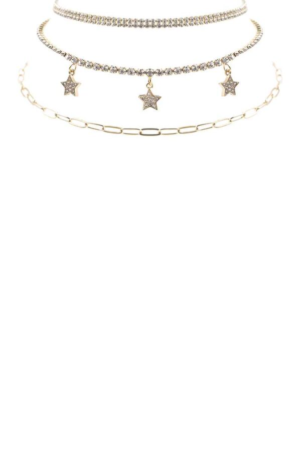 Rhinestone Star Charm 3 Layered Necklace - Image 2