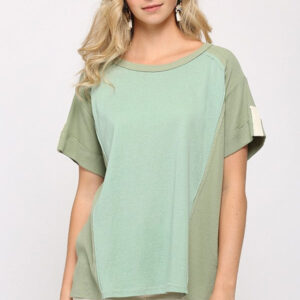 Ribbed And Solid Mixed Raw Edge Top