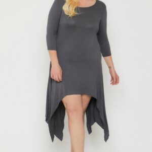 Asymmetrical Raw Edge Hem Solid Dress - Charcoal Gray
