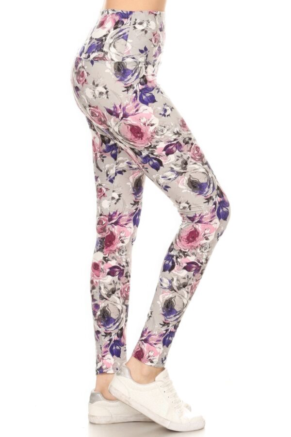 Floral Printed Yoga Style Knit Legging With High Waist - Image 2