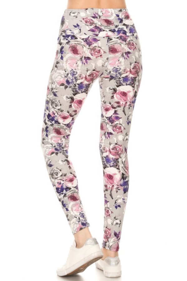 Floral Printed Yoga Style Knit Legging With High Waist - Image 3
