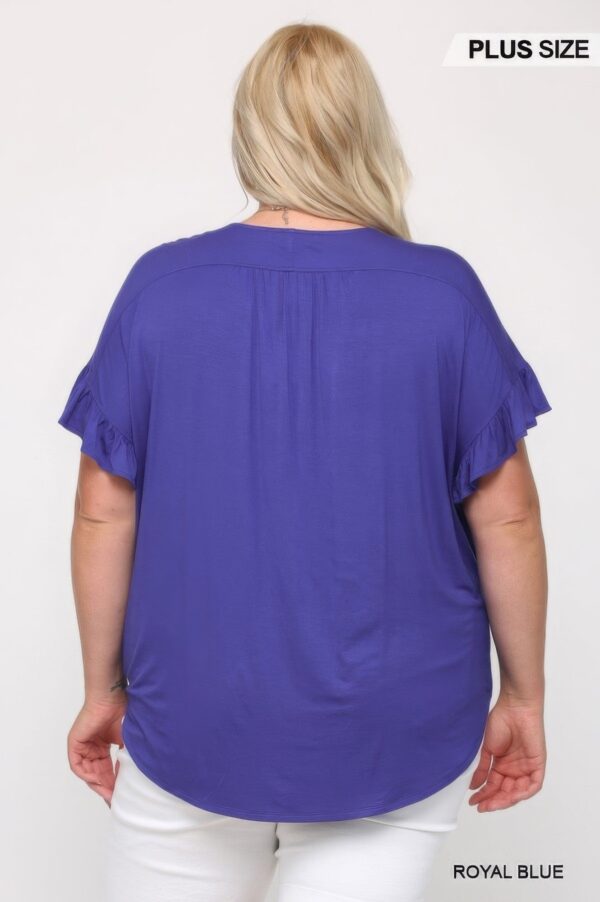 Solid Viscose Knit Surplice Top With Ruffle Sleeve - Image 3