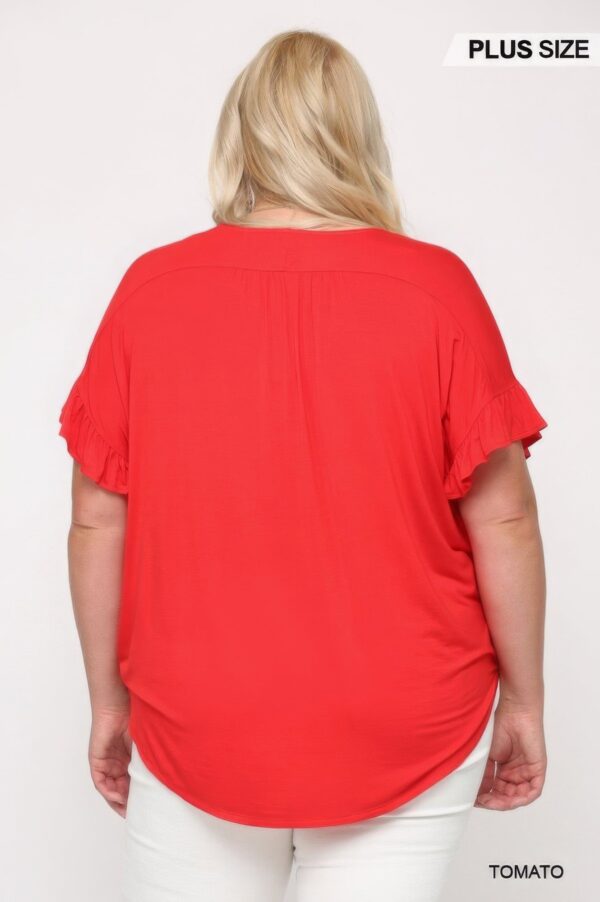 Solid Viscose Knit Surplice Top With Ruffle Sleeve - Image 3