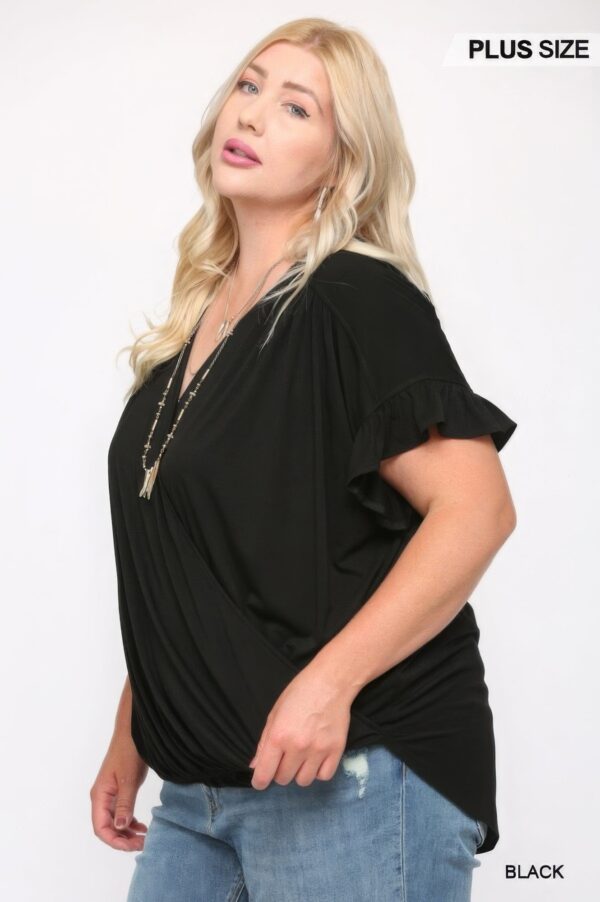 Solid Viscose Knit Surplice Top With Ruffle Sleeve - Image 3