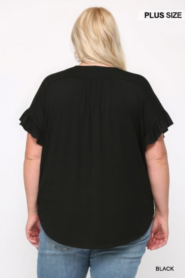 Solid Viscose Knit Surplice Top With Ruffle Sleeve - Image 4