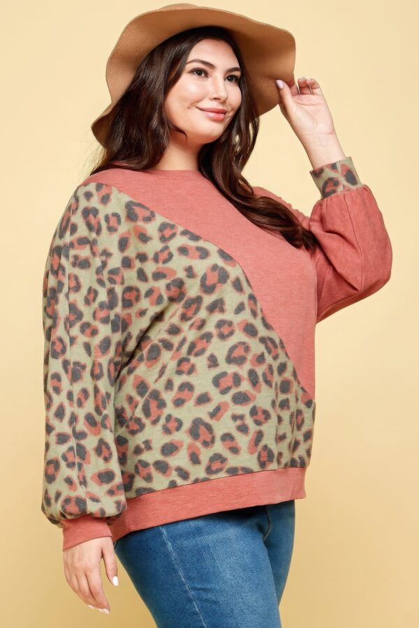 Plus Size Cute Animal French Terry Brush Contrast Print Pullover - Image 4