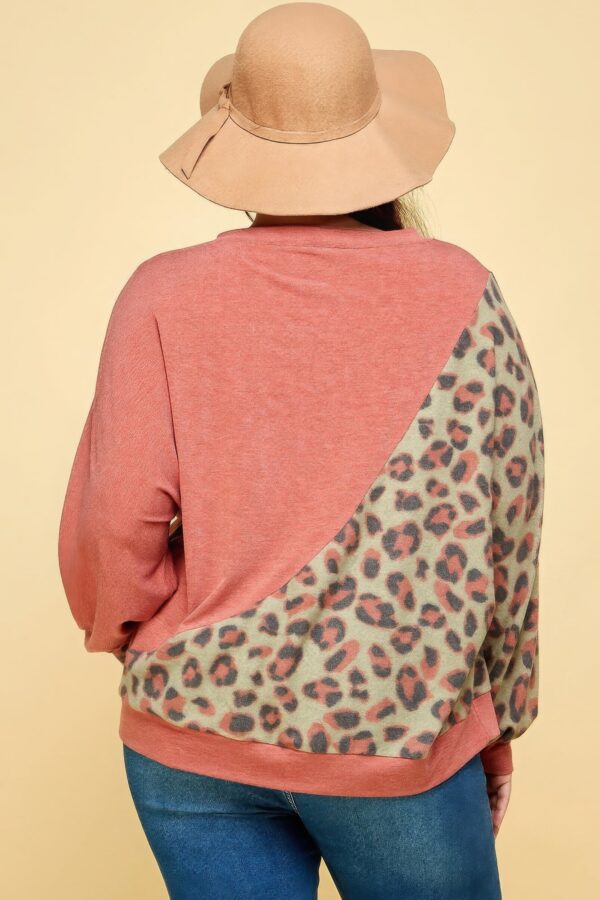 Plus Size Cute Animal French Terry Brush Contrast Print Pullover - Image 5