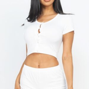 White Cropped Tank Top And Shorts Set
