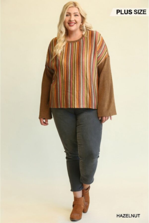 Novelty Knit And Solid Knit Mixed Loose Top - Image 2