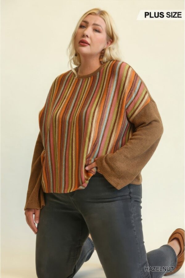 Novelty Knit And Solid Knit Mixed Loose Top - Image 3
