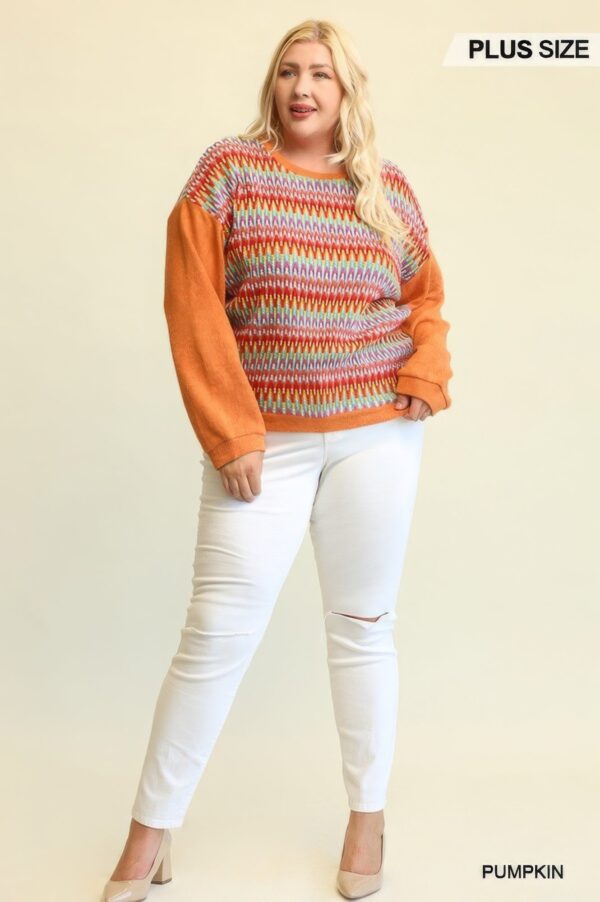 Novelty Knit And Solid Knit Mixed Loose Top With Drop Down Shoulder - Image 2