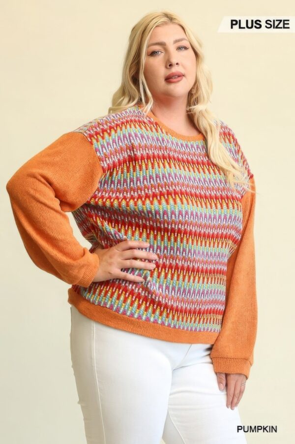 Novelty Knit And Solid Knit Mixed Loose Top With Drop Down Shoulder - Image 3