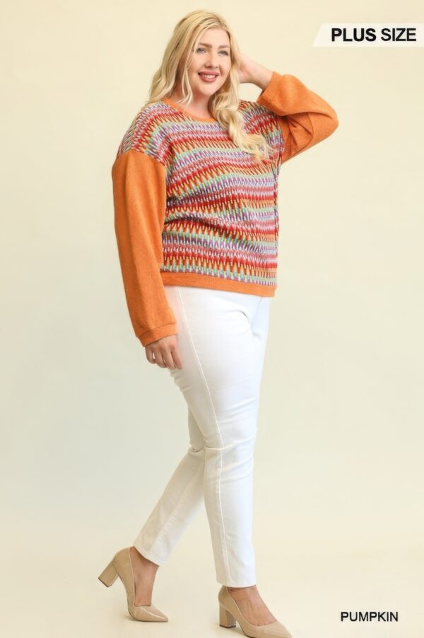Novelty Knit And Solid Knit Mixed Loose Top With Drop Down Shoulder - Image 4