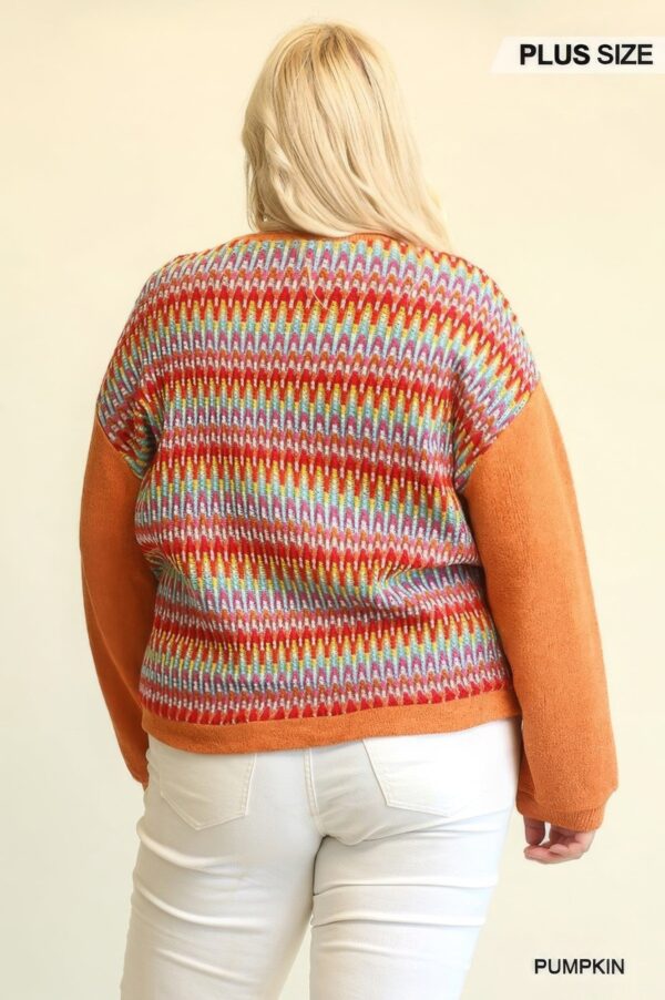 Novelty Knit And Solid Knit Mixed Loose Top With Drop Down Shoulder - Image 5