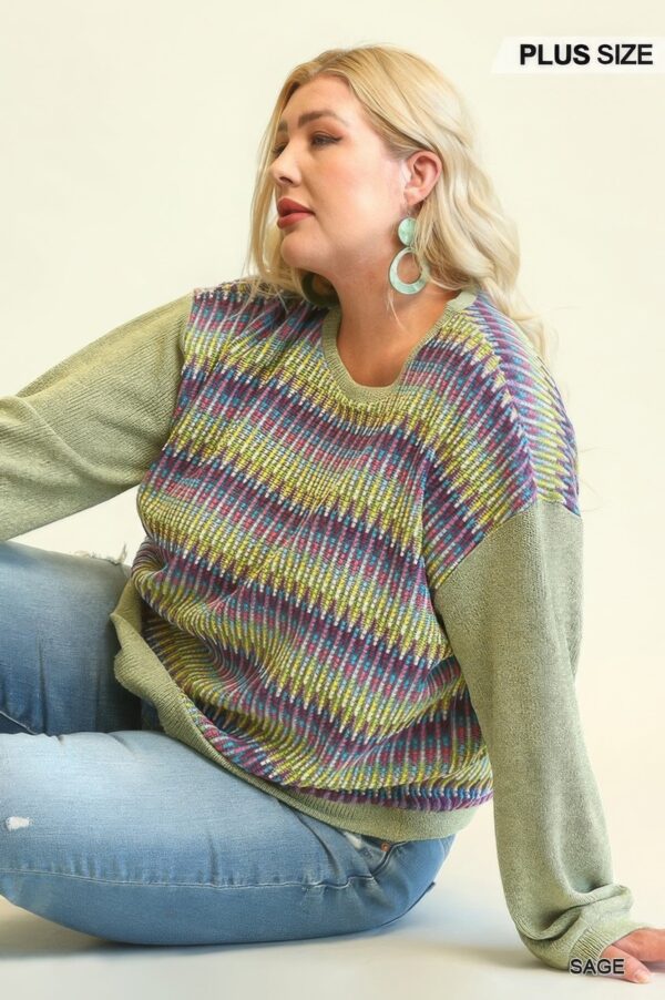 Novelty Knit And Solid Knit Mixed Loose Top With Drop Down Shoulder - Image 4