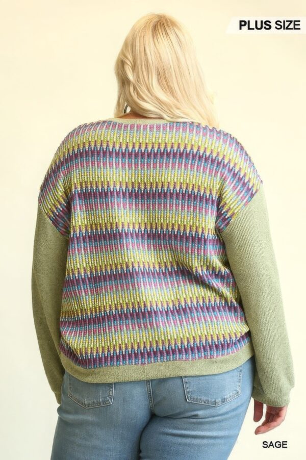 Novelty Knit And Solid Knit Mixed Loose Top With Drop Down Shoulder - Image 5