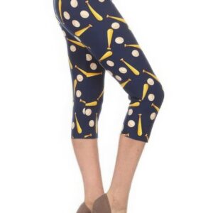 Baseball Printed High Waisted Fitted Capri Leggings