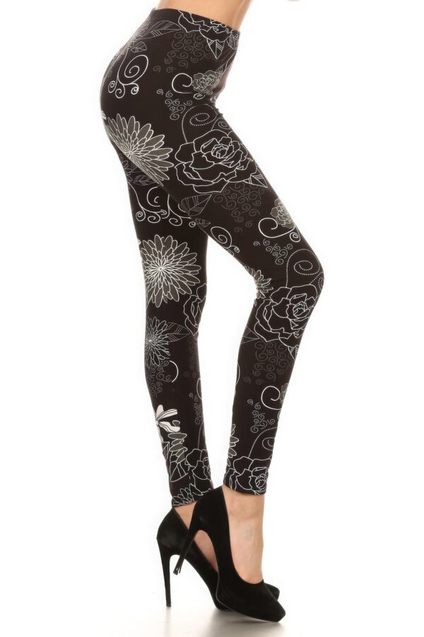 Floral Super Soft Peach Skin Fabric Knit Leggings - Image 2