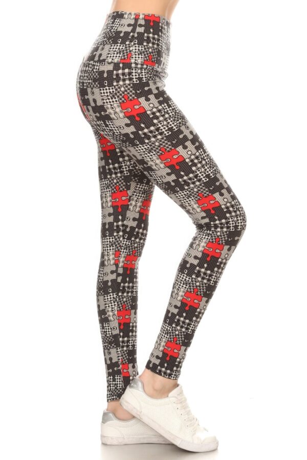 Puzzle Printed Knit Yoga Style Leggings - Image 2