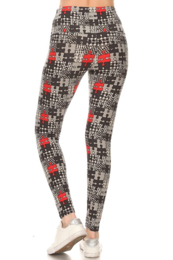 Puzzle Printed Knit Yoga Style Leggings - Image 3