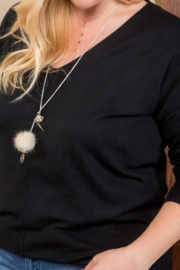 Plus Size V Neck 3/4 Sleeve Side Slit Hi-lo Sweater - Image 6