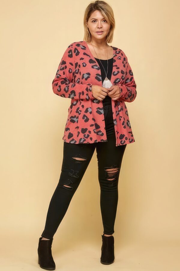 Plus Size Animal Printed Open Front Cropped Cardigan - Image 2