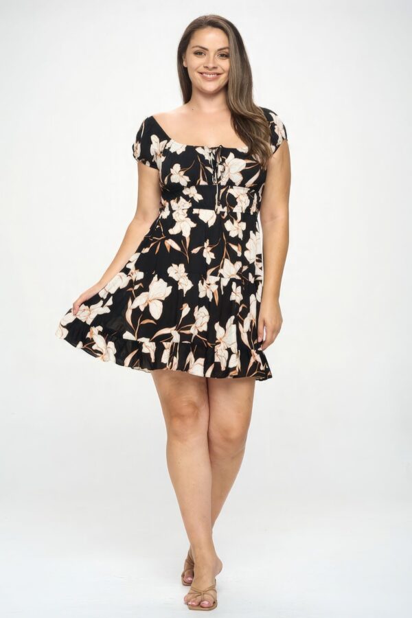 Plus Big Floral Front Tie Ruffle Mini Dress - Image 3