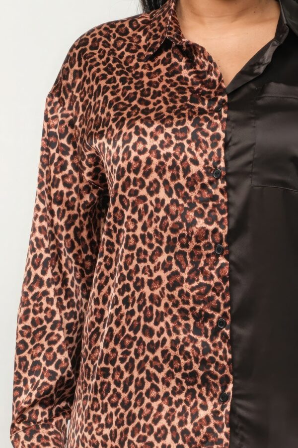 Half Animal Print And Half Solid Top And Pants Set - Image 5