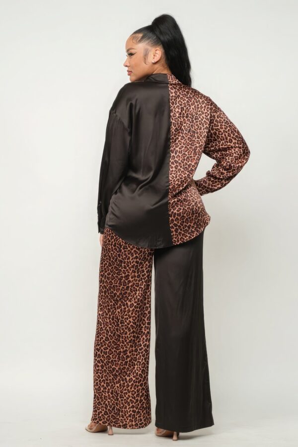 Half Animal Print And Half Solid Top And Pants Set - Image 6