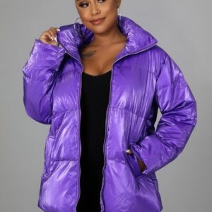 Purple Nylon Non-stretch Bomber Jacket