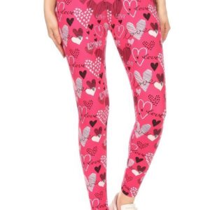 Pink Love Hearts Yoga Band Buttery Soft Print Leggings