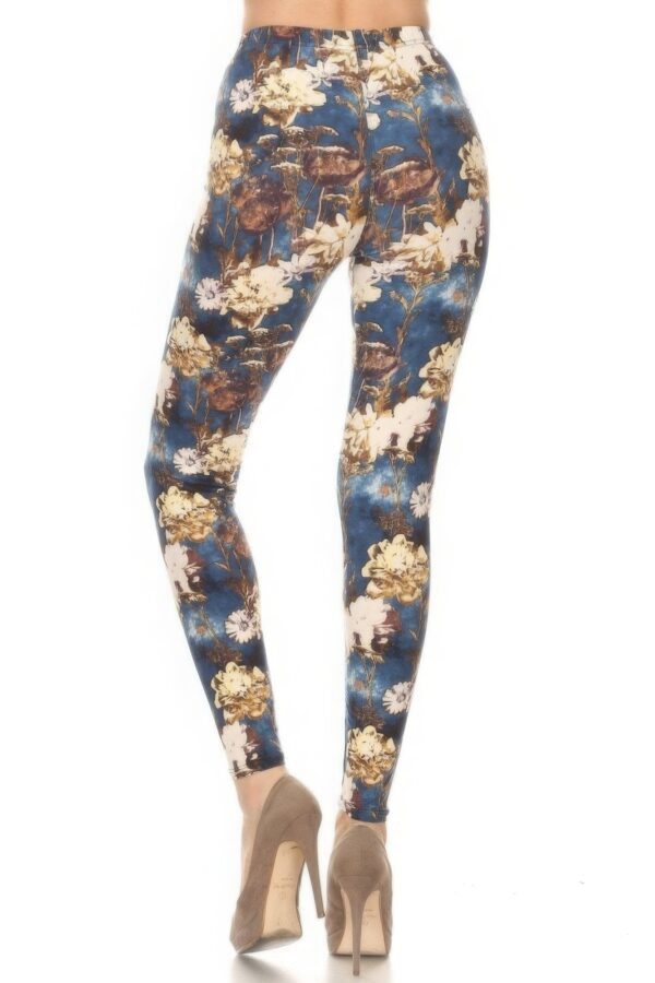 Floral Printed High Waisted Leggings With An Elastic Waist - Image 3