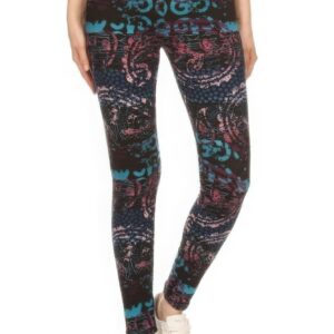 Multi-Color Lined Mixed Pattern Print Leggings