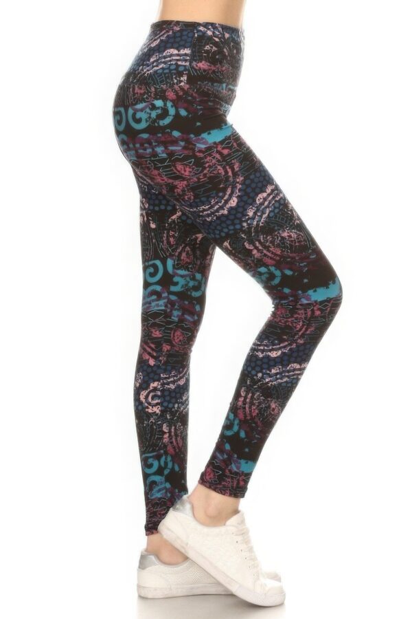 Multi-Color Lined Mixed Pattern Print Leggings - Image 2